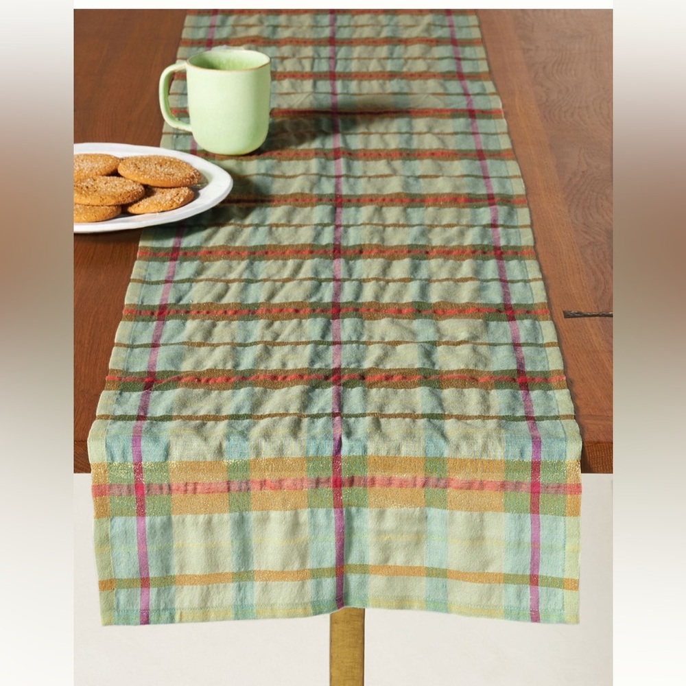Anthropologie Plaid Table Runner - Green, Red, Purple, Tan